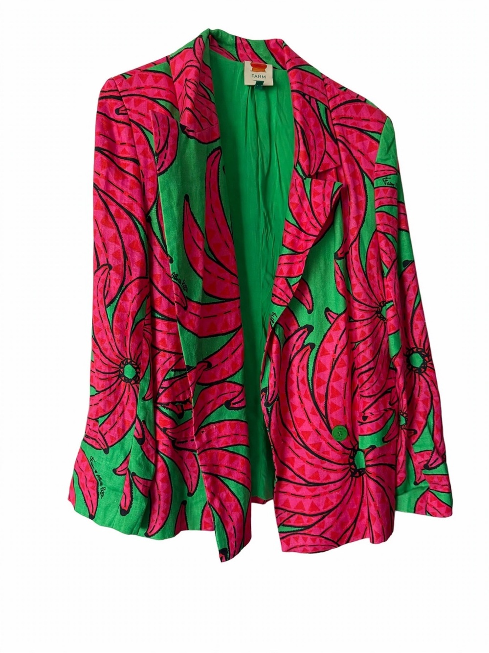 FARM Rio Pink Floral Open-Front Blazer with Green Base